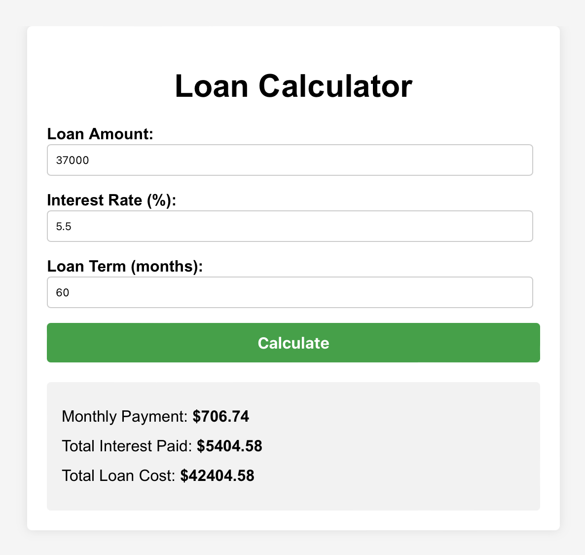 Interactive Loan Calculator